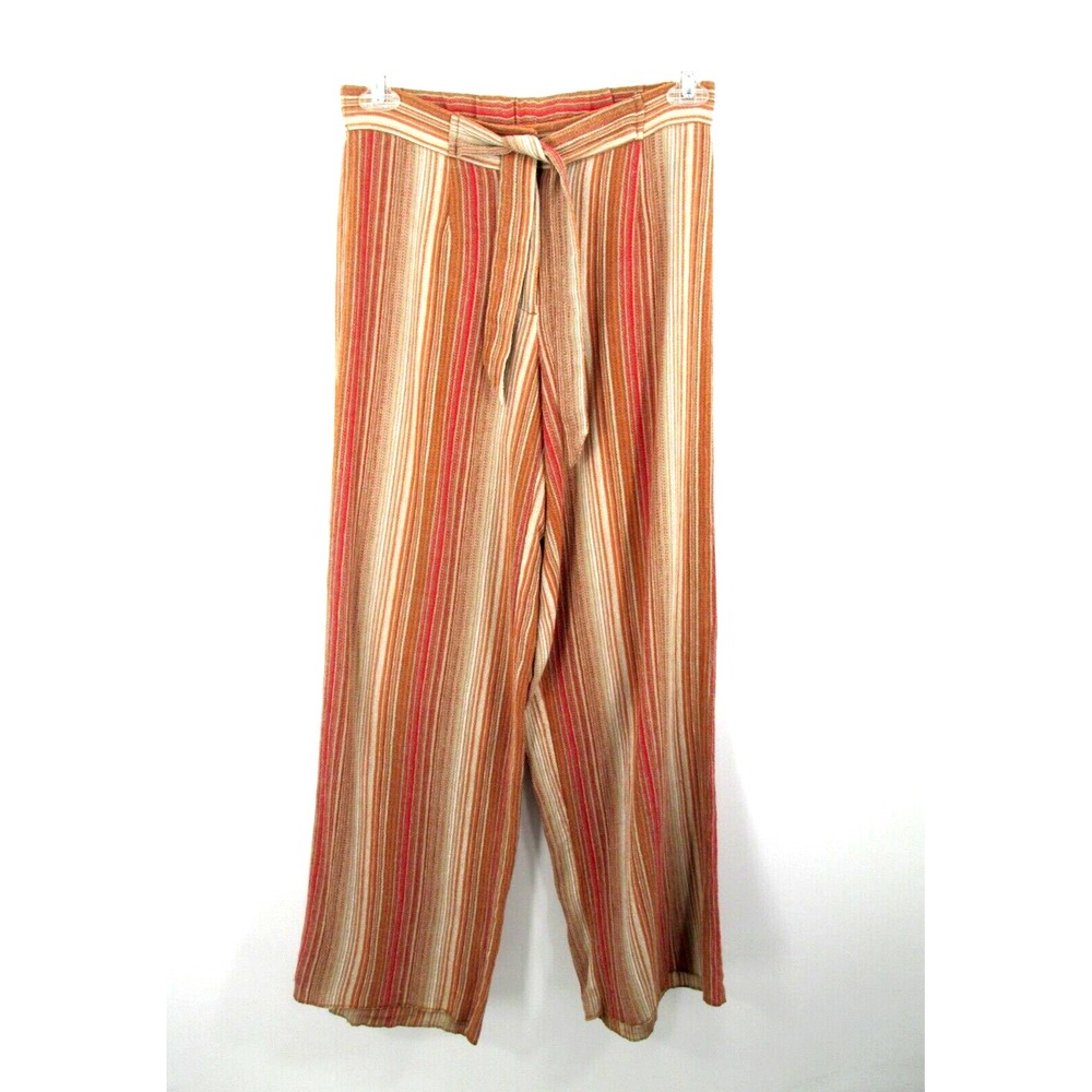 R.Q.T. Casual Linen Blend Baja Chino Pants Women Small Striped Wide Leg Beach